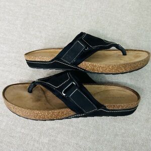 Easy Spirit Peony Black Suede Thong Cork Sandals Size 9.5
